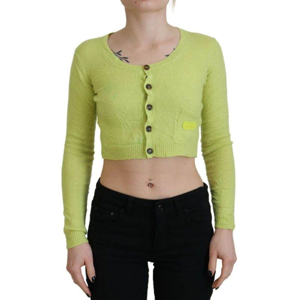 Dsquared² Yellow Green Cashmere Long Sleeves Cropped Women's Sweater